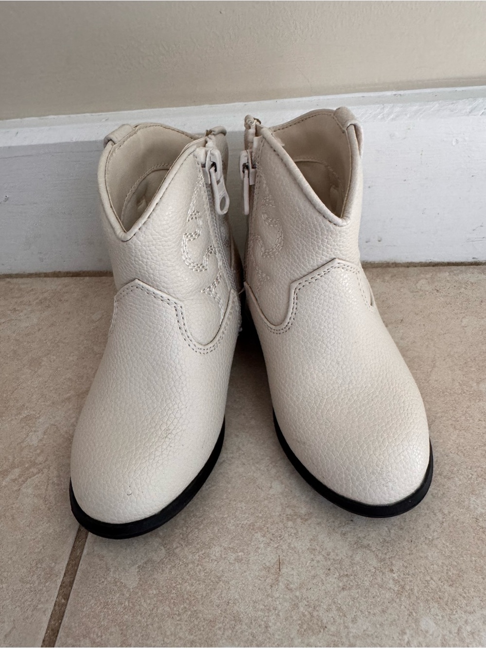 Cat & Jack Cream Ankle Boots with Side Zip